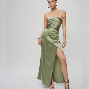 Reformation Silk Barrow Dress Artichoke Green